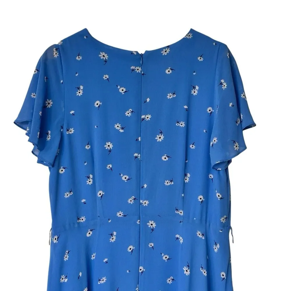 Talbots 12 Floral Blue Flowy Button Down Shirt Chiffon Maxi Dress - Picture 7 of 10